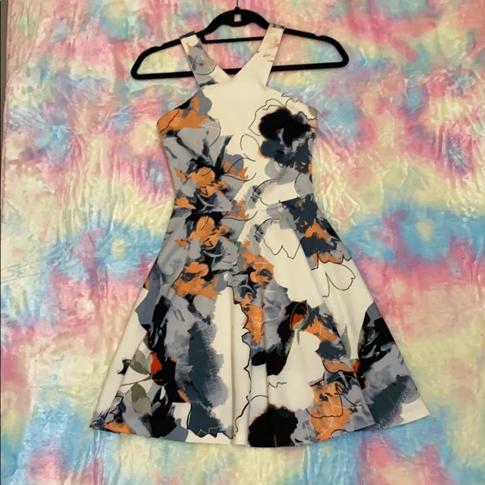 AQUA Skater Dress Floral V-Neck